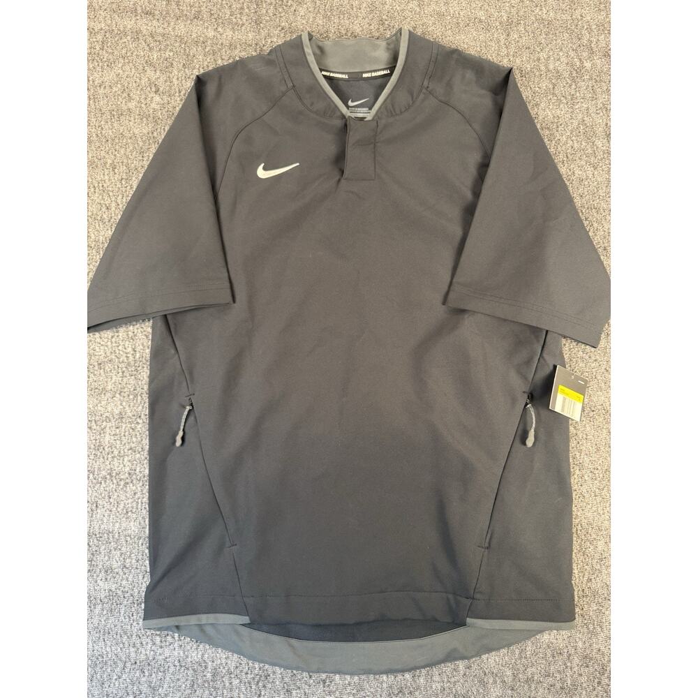 Mens NWT Nike Baseball Black Short Sleeve Cage Pullover Jacket Small